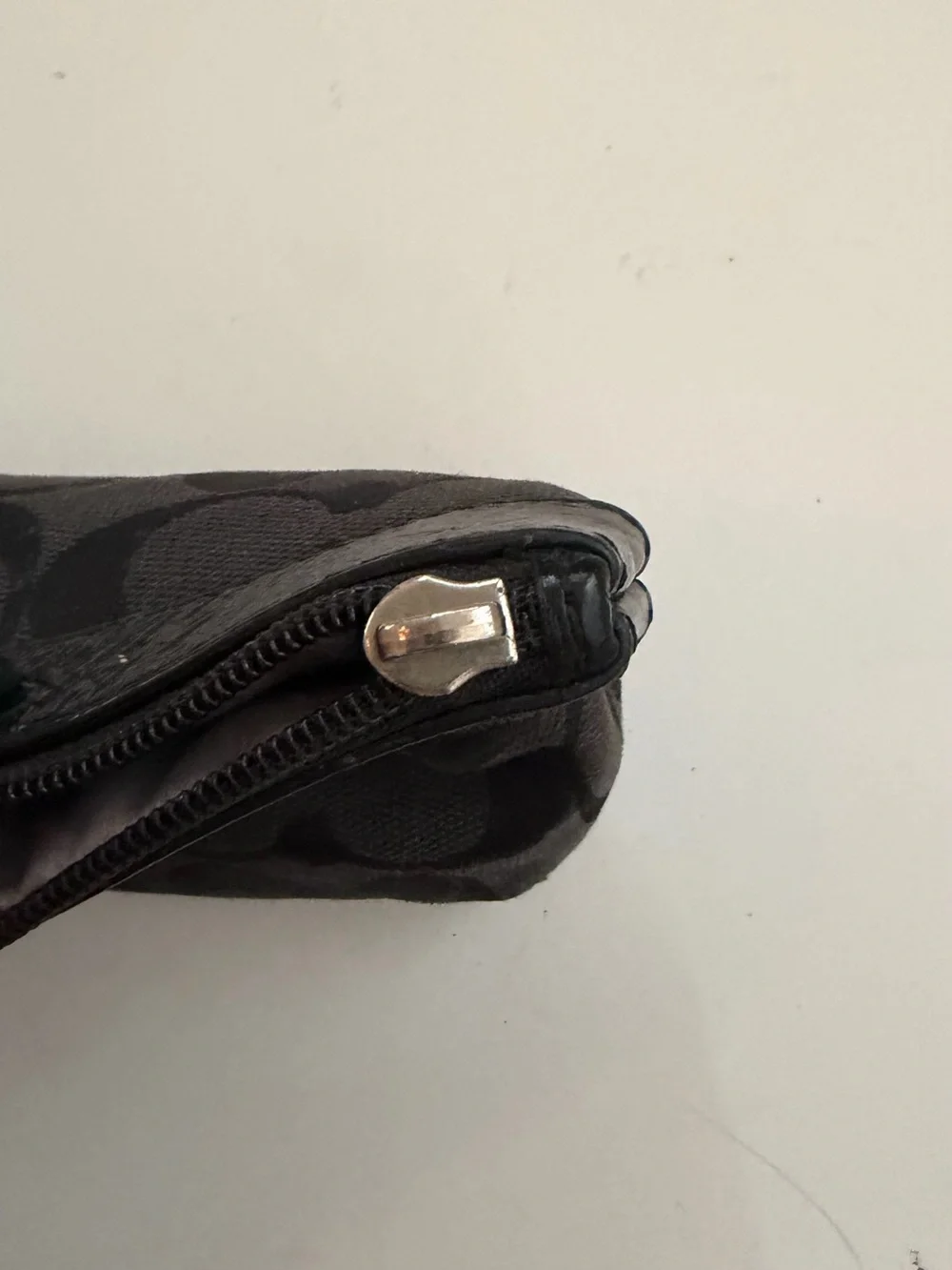 Coach Gray and Black Signature Canvas Wristlet